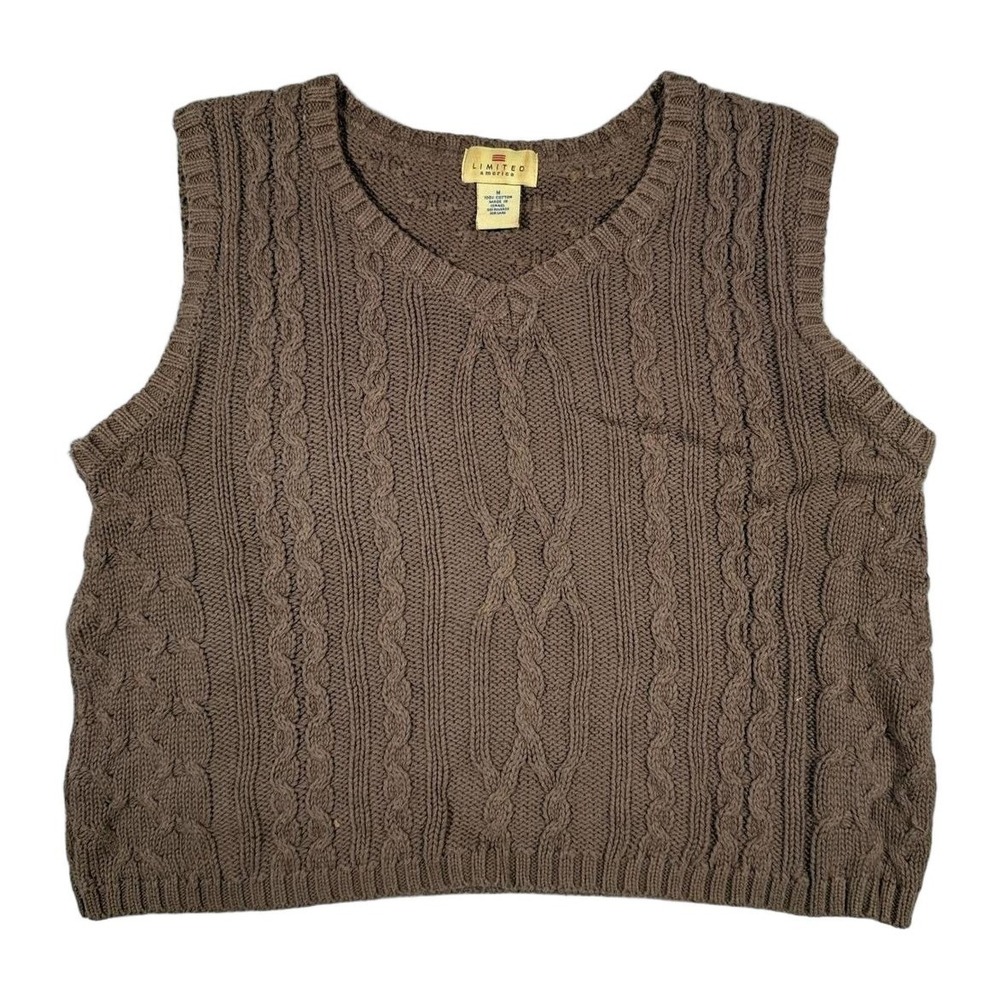 Limited America Cable Knit V Neck Sweater Vest Brown‎ M Womens Cotton